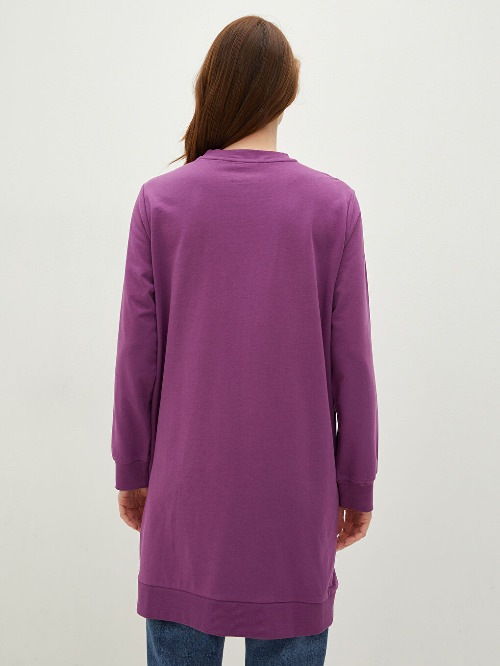 Crew Neck Plain Long Sleeve Women's Sweatshirt Tunic -S1ER59Z8-Q9Q