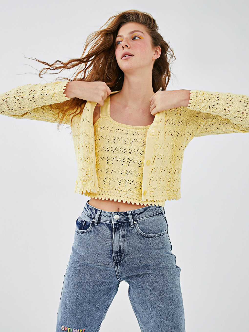 V Neck Patterned Women's Knitwear Cardigan-1