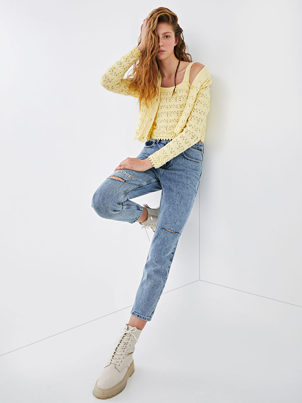 V Neck Patterned Women's Knitwear Cardigan-3