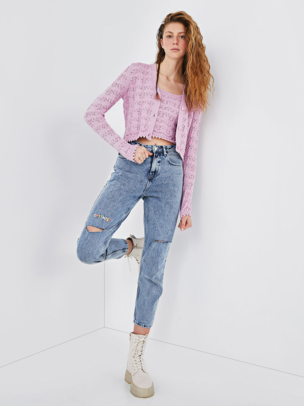 V Neck Patterned Women's Knitwear Cardigan-3