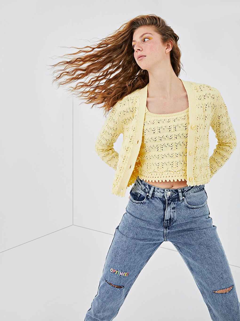 V Neck Patterned Women's Knitwear Cardigan-5