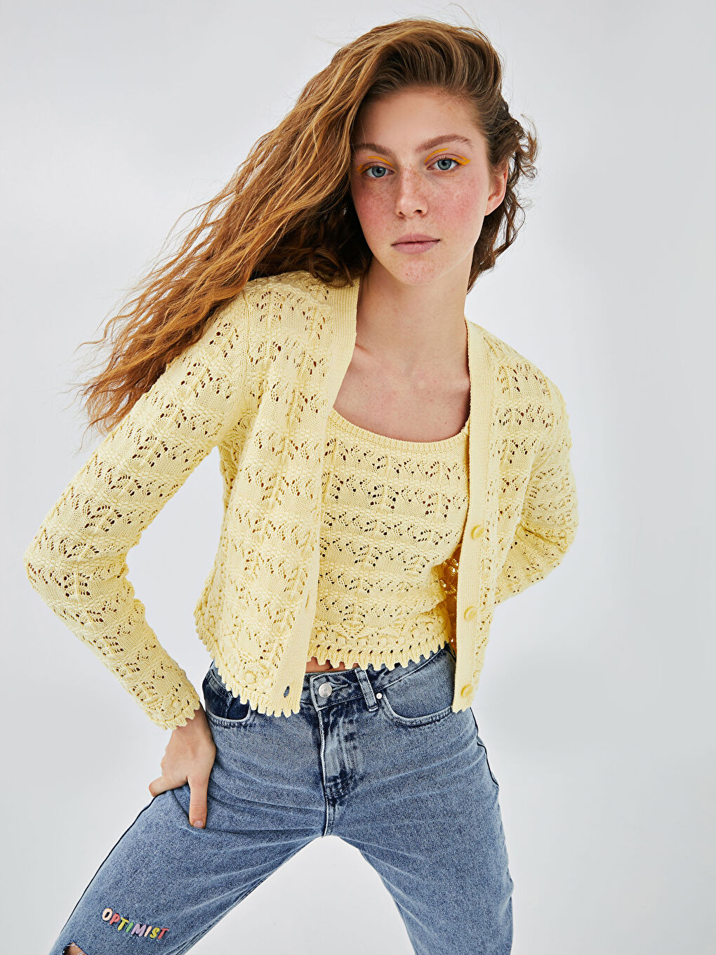 V Neck Patterned Women's Knitwear Cardigan