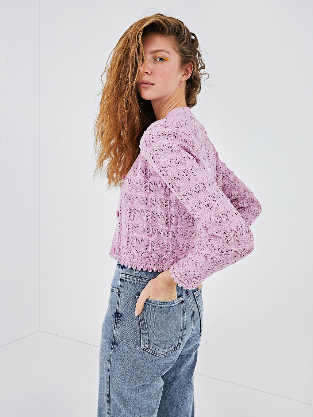 V Neck Patterned Women's Knitwear Cardigan-5