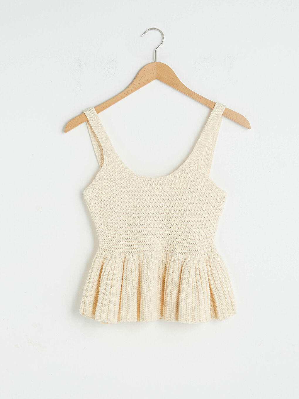 Ekru Kadın U Yaka Düz Askılı Kolsuz Triko Kazak-7