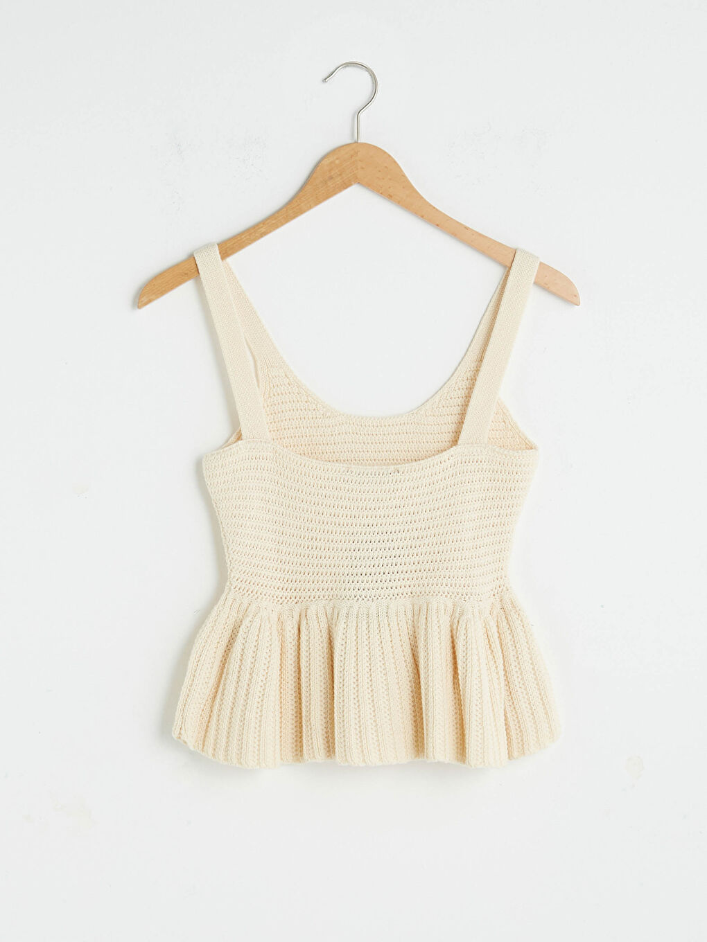 Ekru Kadın U Yaka Düz Askılı Kolsuz Triko Kazak-8