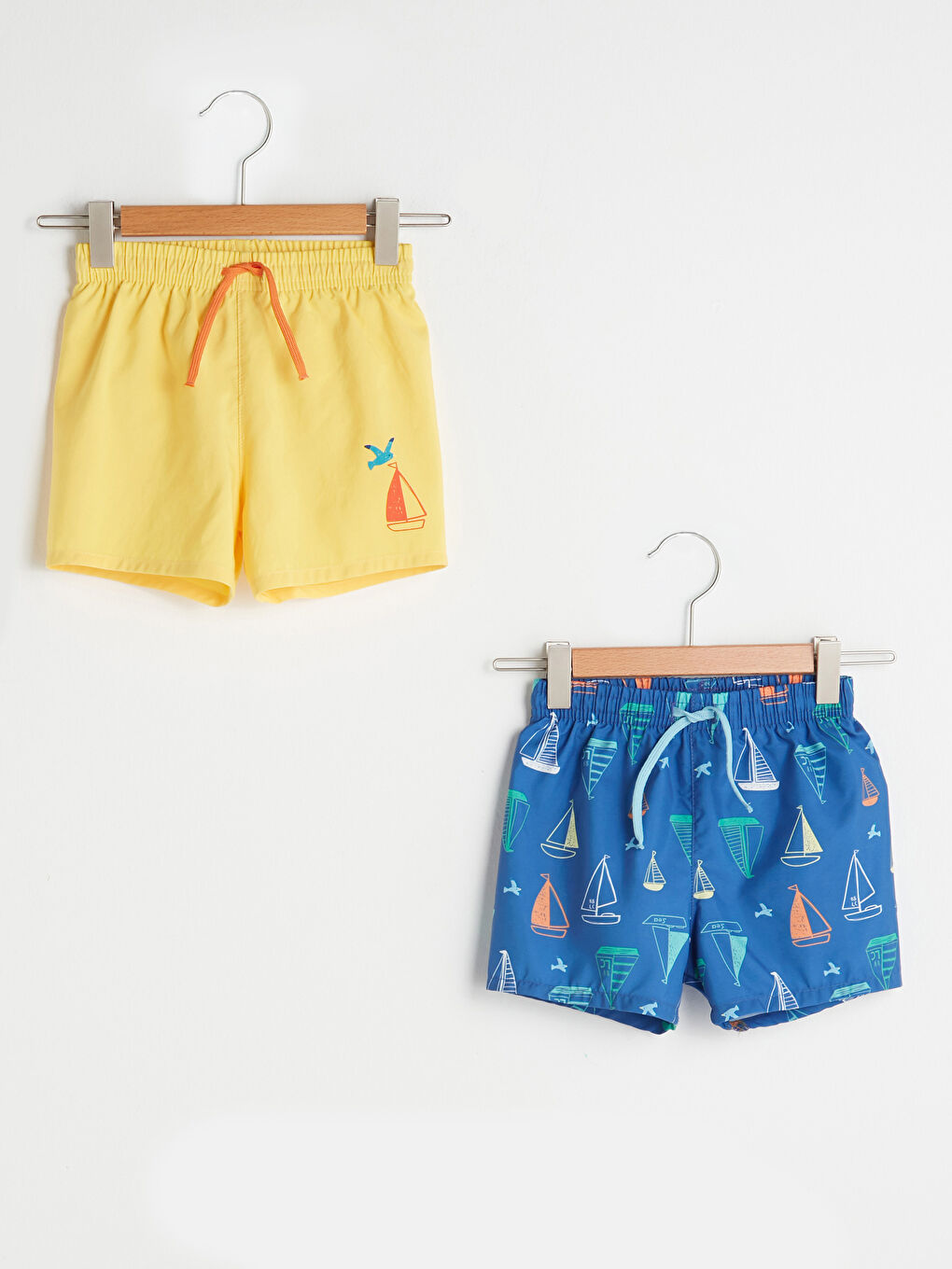 Elastic Waist Printed Baby Boy Fishnet Detailed Sea Shorts 2 Pack -S1ES27Z1-FPR