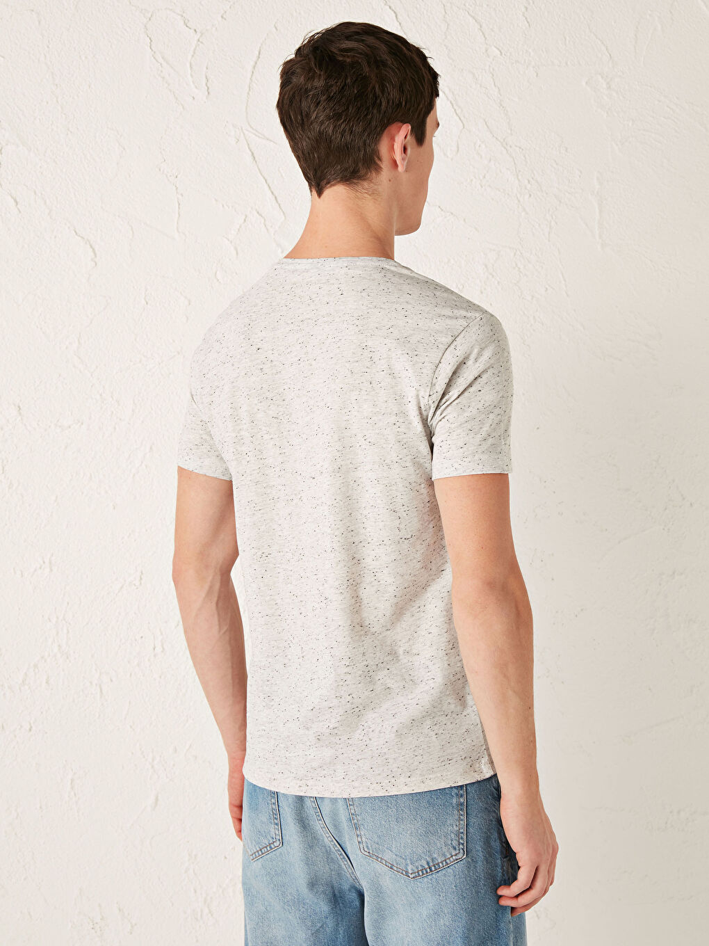 Antrasit Bisiklet Yaka Baskılı Penye Tişört-3