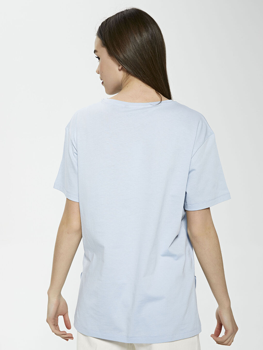 V Neck Straight Short Sleeve Cotton Women's  T-Shirt-4