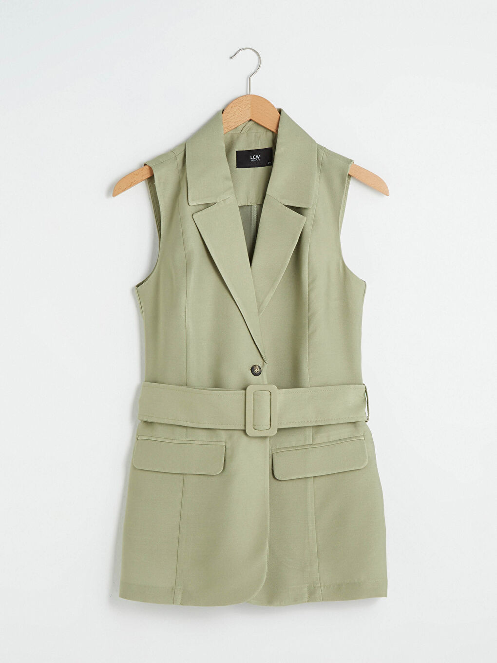 Women's Jacket Collar Straight Belt Detailed Sleeveless Vest-19