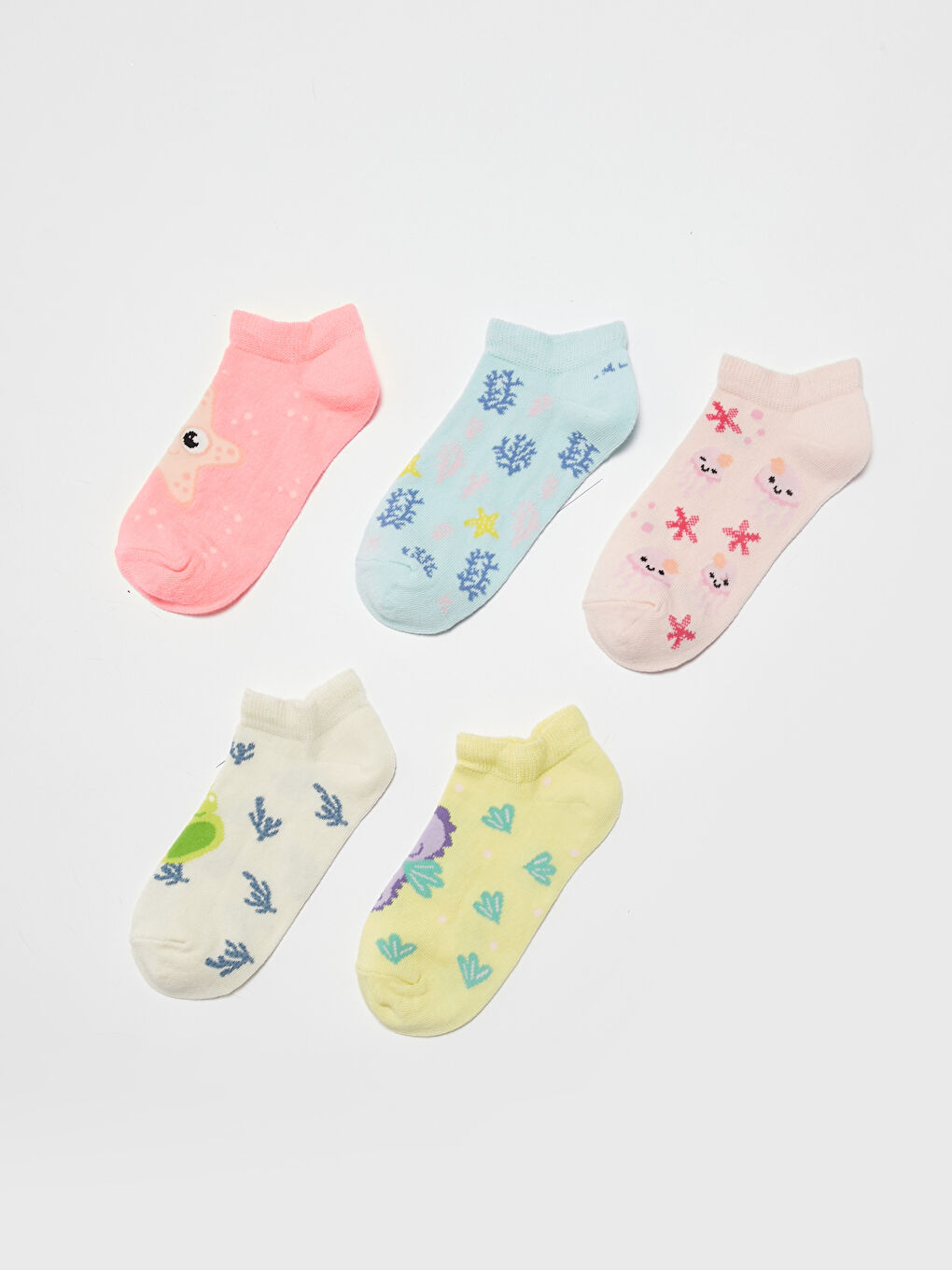 Patterned Girls' Trainer Socks 5 Pack-1