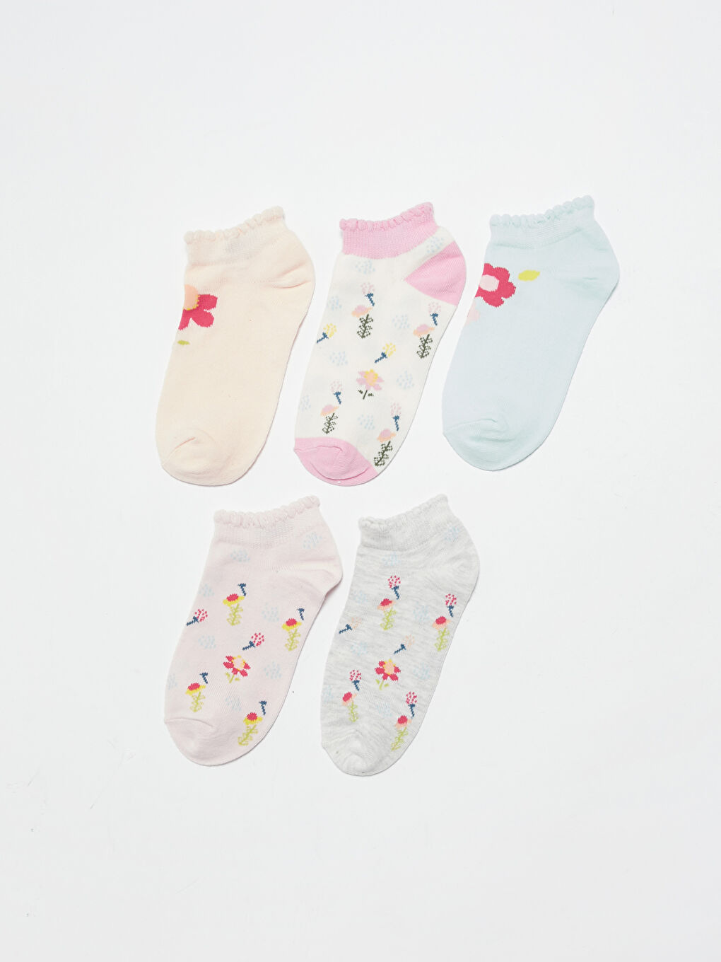 Patterned Girls' Trainer Socks 5 Pack-1