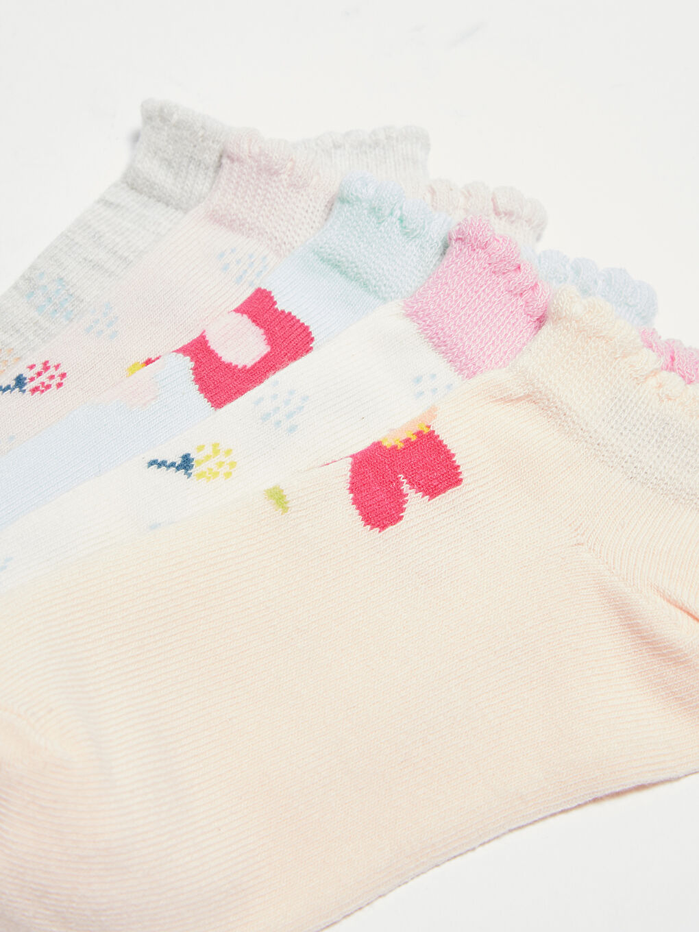 Patterned Girls' Trainer Socks 5 Pack-3