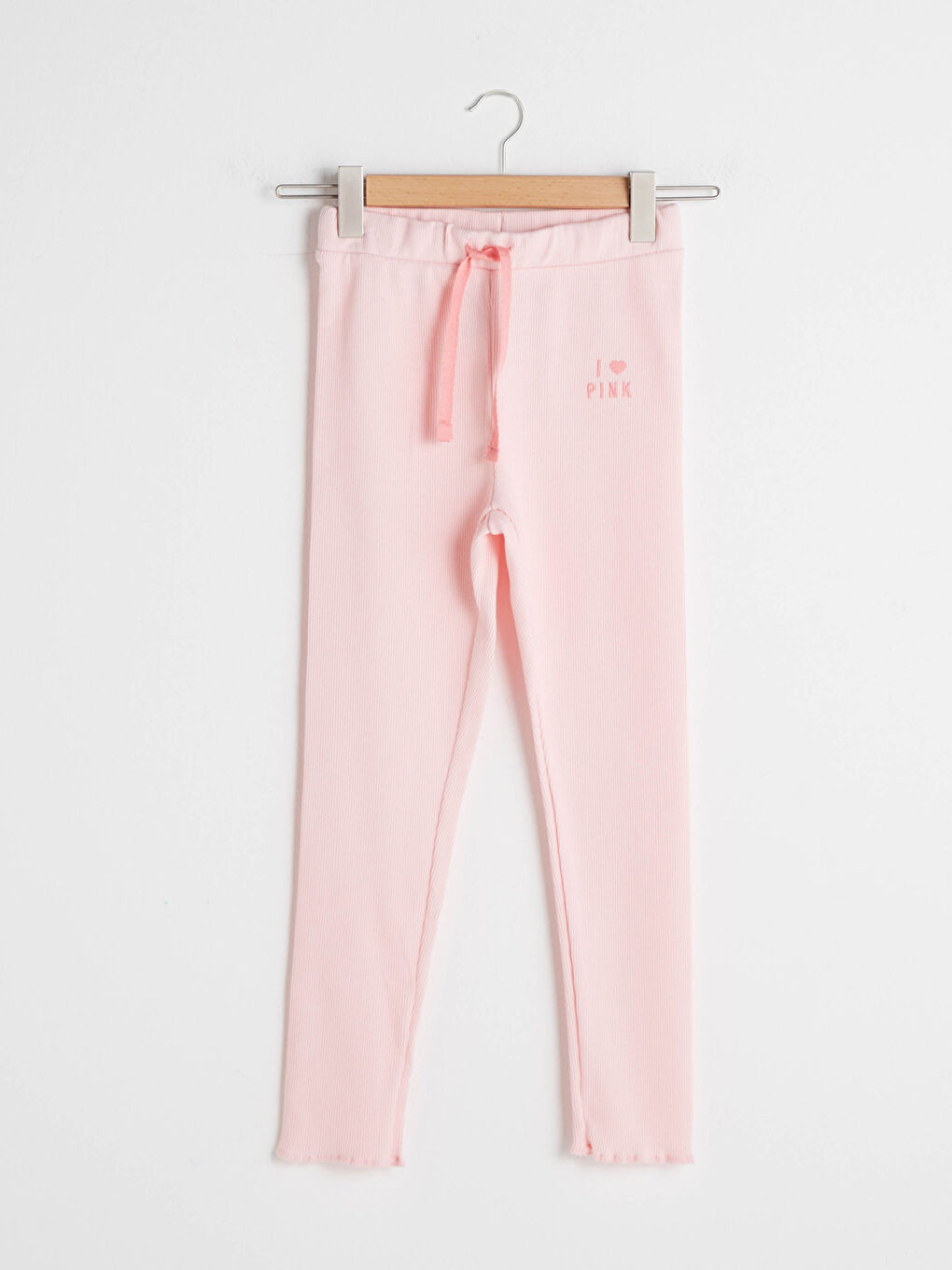 Pembe Beli Lastikli Nakış Detaylı Pamuklu Kız Çocuk Uzun Tayt