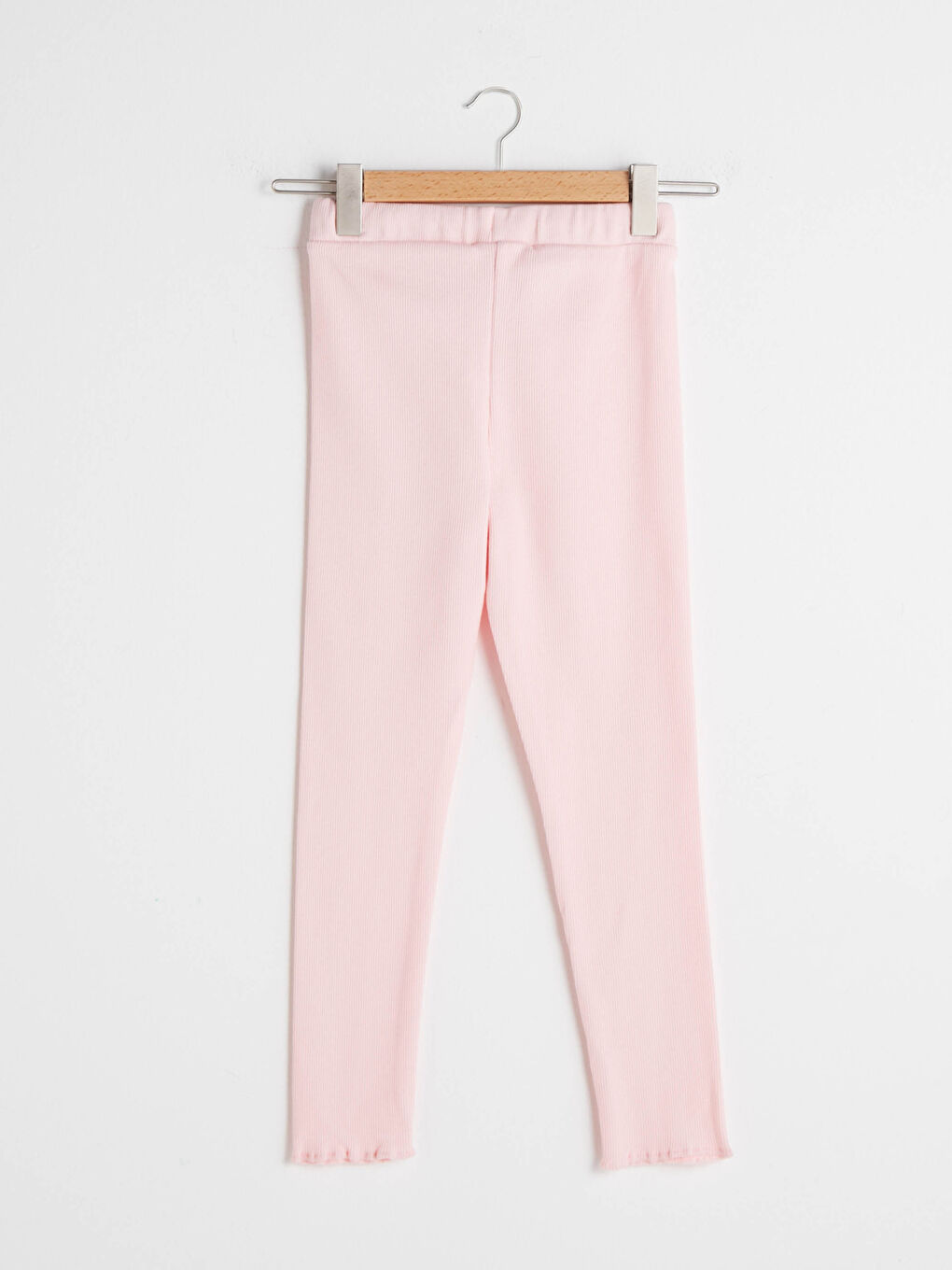 Pembe Beli Lastikli Nakış Detaylı Pamuklu Kız Çocuk Uzun Tayt-1