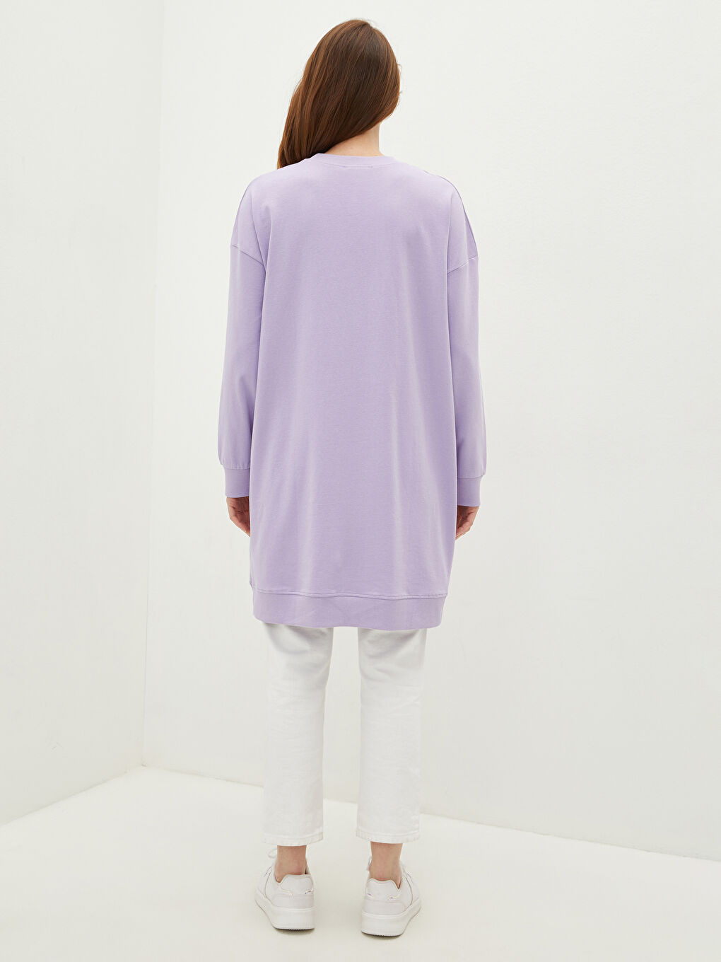 Crew Neck Plain Long Sleeve Women's Sweatshirt Tunic -S1ET17Z8-QTW