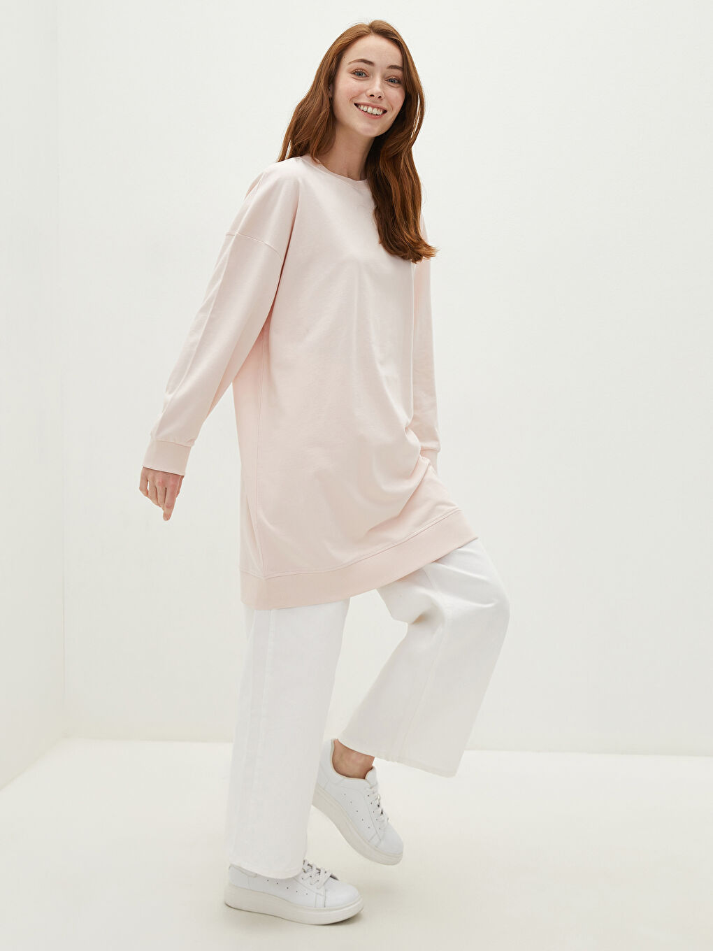 Crew Neck Plain Long Sleeve Women's Sweatshirt Tunic -S1ET17Z8-R9B