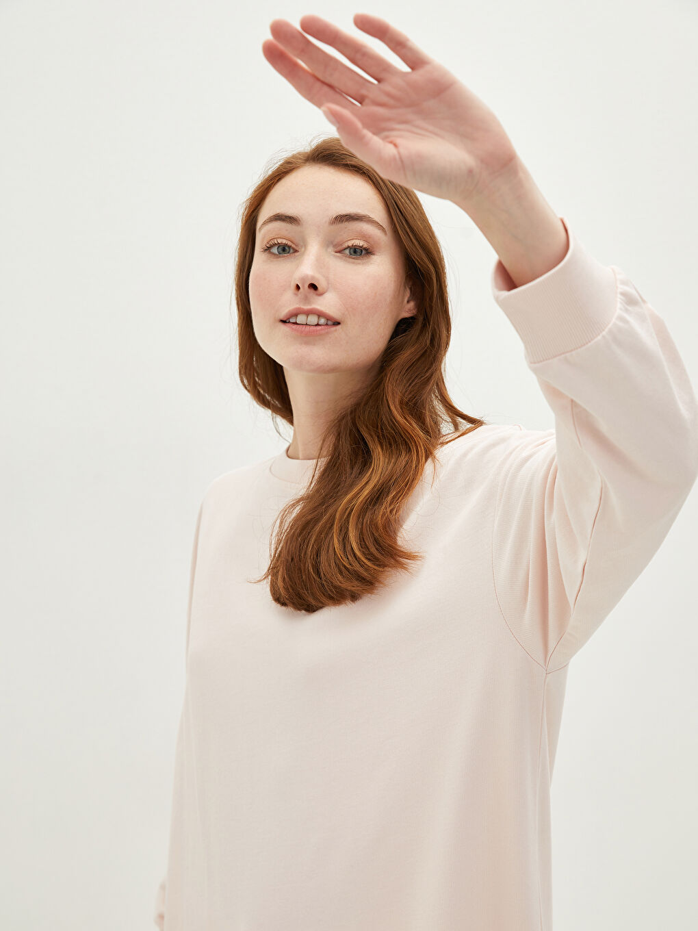 Crew Neck Plain Long Sleeve Women's Sweatshirt Tunic -S1ET17Z8-R9B