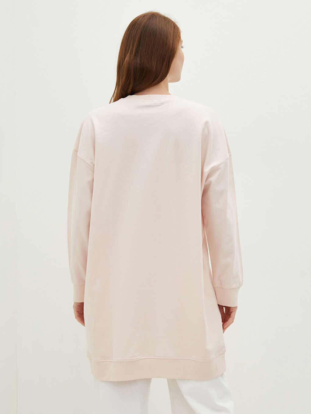 Crew Neck Plain Long Sleeve Women's Sweatshirt Tunic -S1ET17Z8-R9B