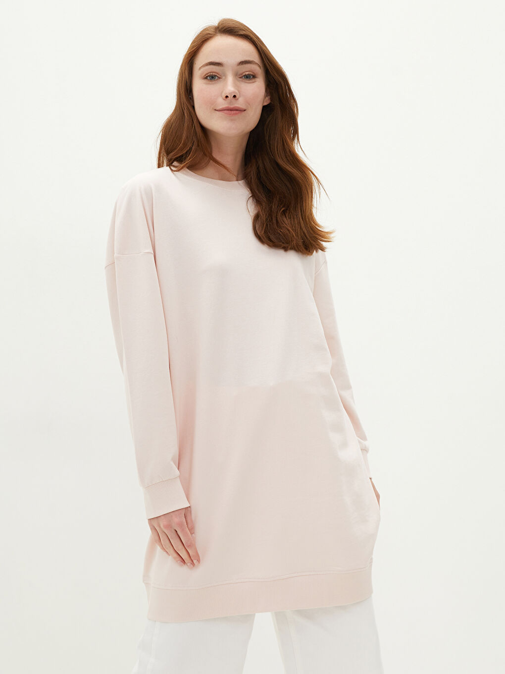 Crew Neck Plain Long Sleeve Women's Sweatshirt Tunic -S1ET17Z8-R9B