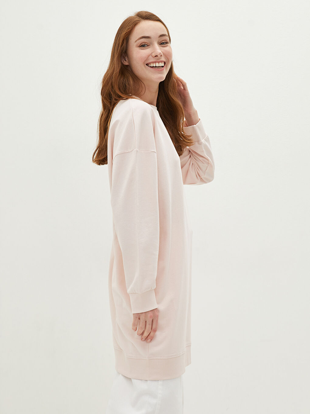 Crew Neck Plain Long Sleeve Women's Sweatshirt Tunic -S1ET17Z8-R9B