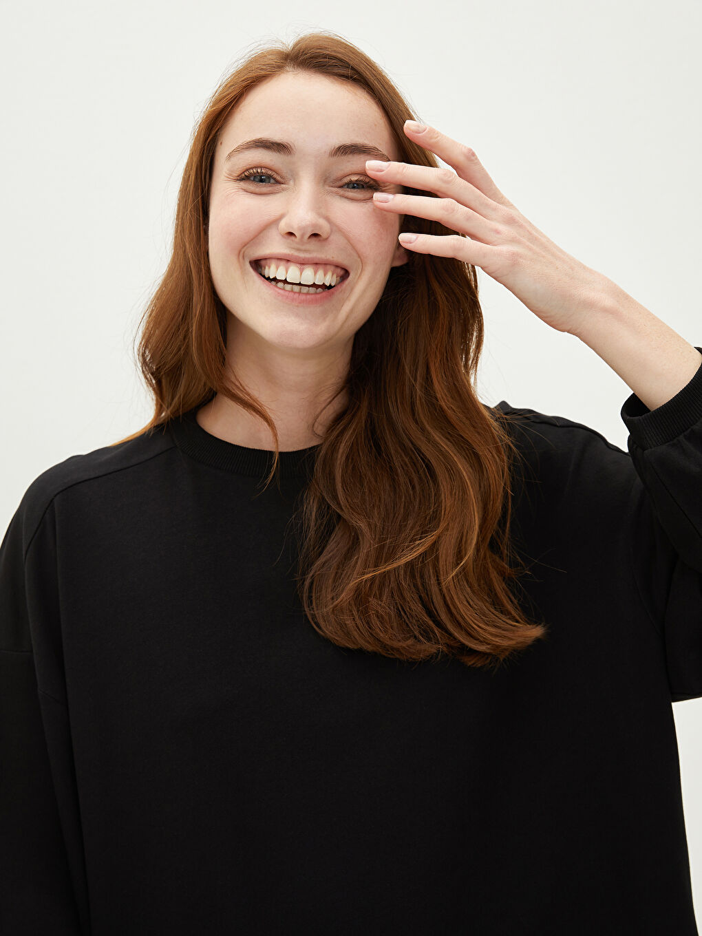 Crew Neck Plain Oversize Women's Sweatshirt Tunic -S1ET19Z8-CVL