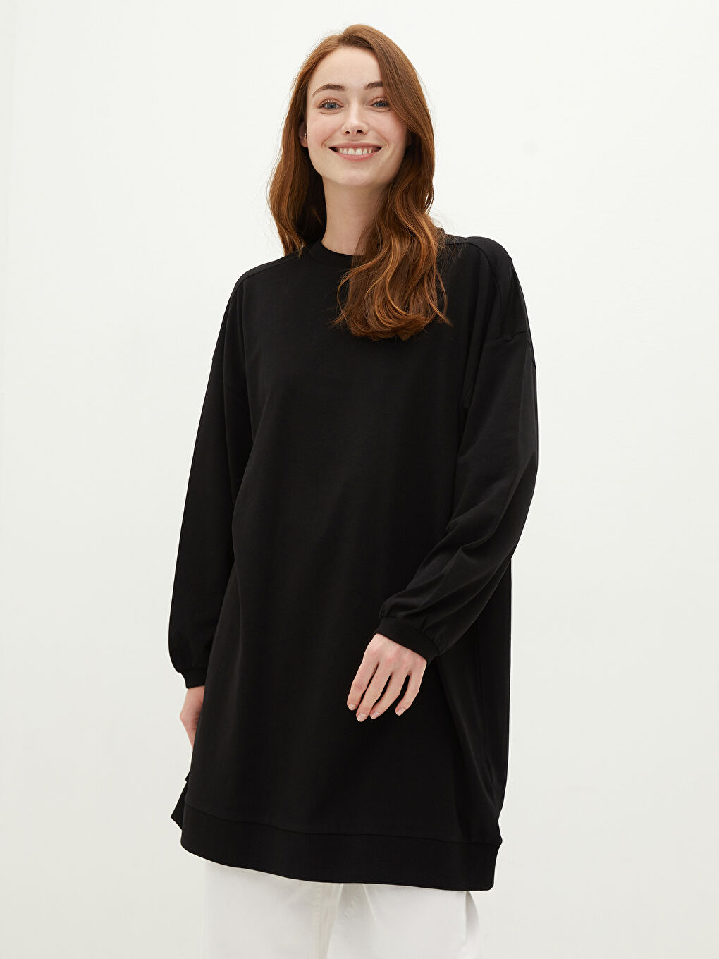 Crew Neck Plain Oversize Women's Sweatshirt Tunic -S1ET19Z8-CVL