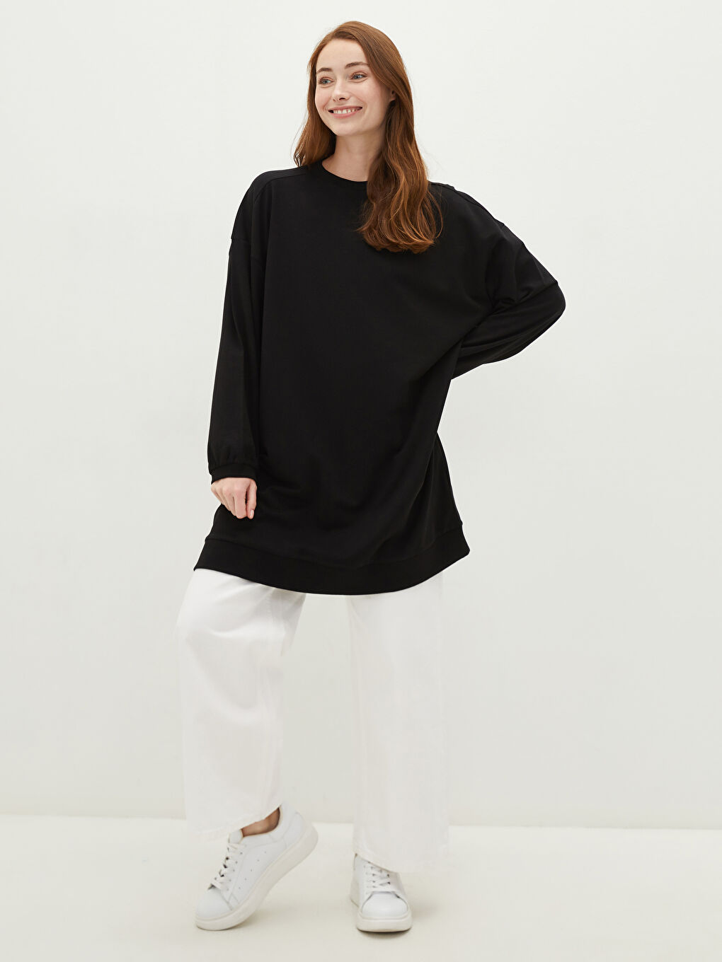 Crew Neck Plain Oversize Women's Sweatshirt Tunic -S1ET19Z8-CVL