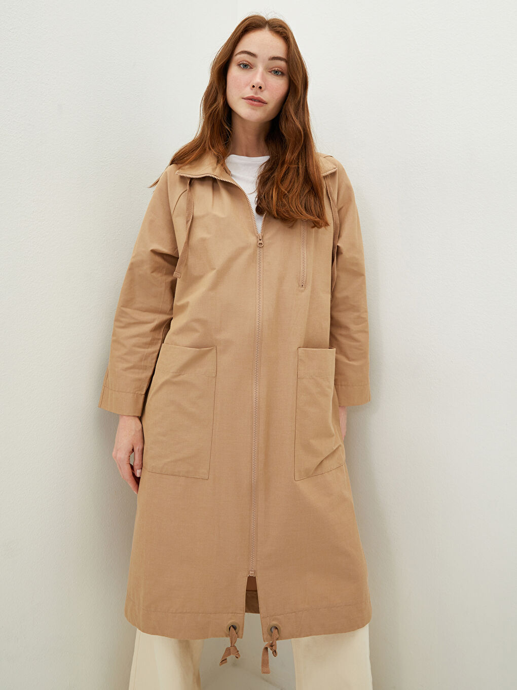 LCWAIKIKI Classic Hooded Zippered Long Sleeve Pocket Detailed Women's Coat -S1ET28Z8-GVL