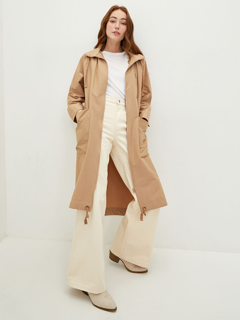 LCWAIKIKI Classic Hooded Zippered Long Sleeve Pocket Detailed Women's Coat -S1ET28Z8-GVL