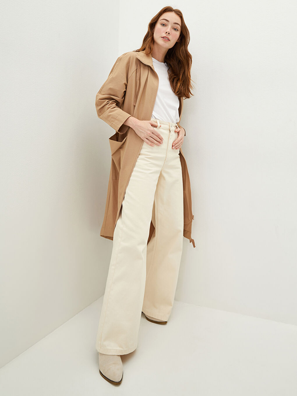LCWAIKIKI Classic Hooded Zippered Long Sleeve Pocket Detailed Women's Coat -S1ET28Z8-GVL