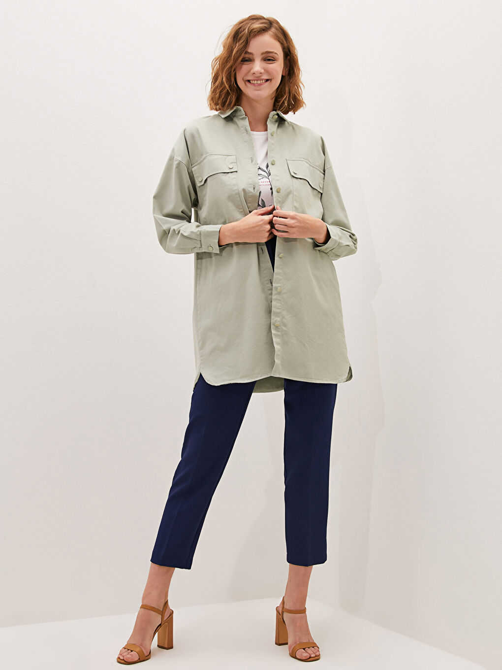 Tunică Cămașă Simplă cu Mânecă Lungă pentru Femei-1