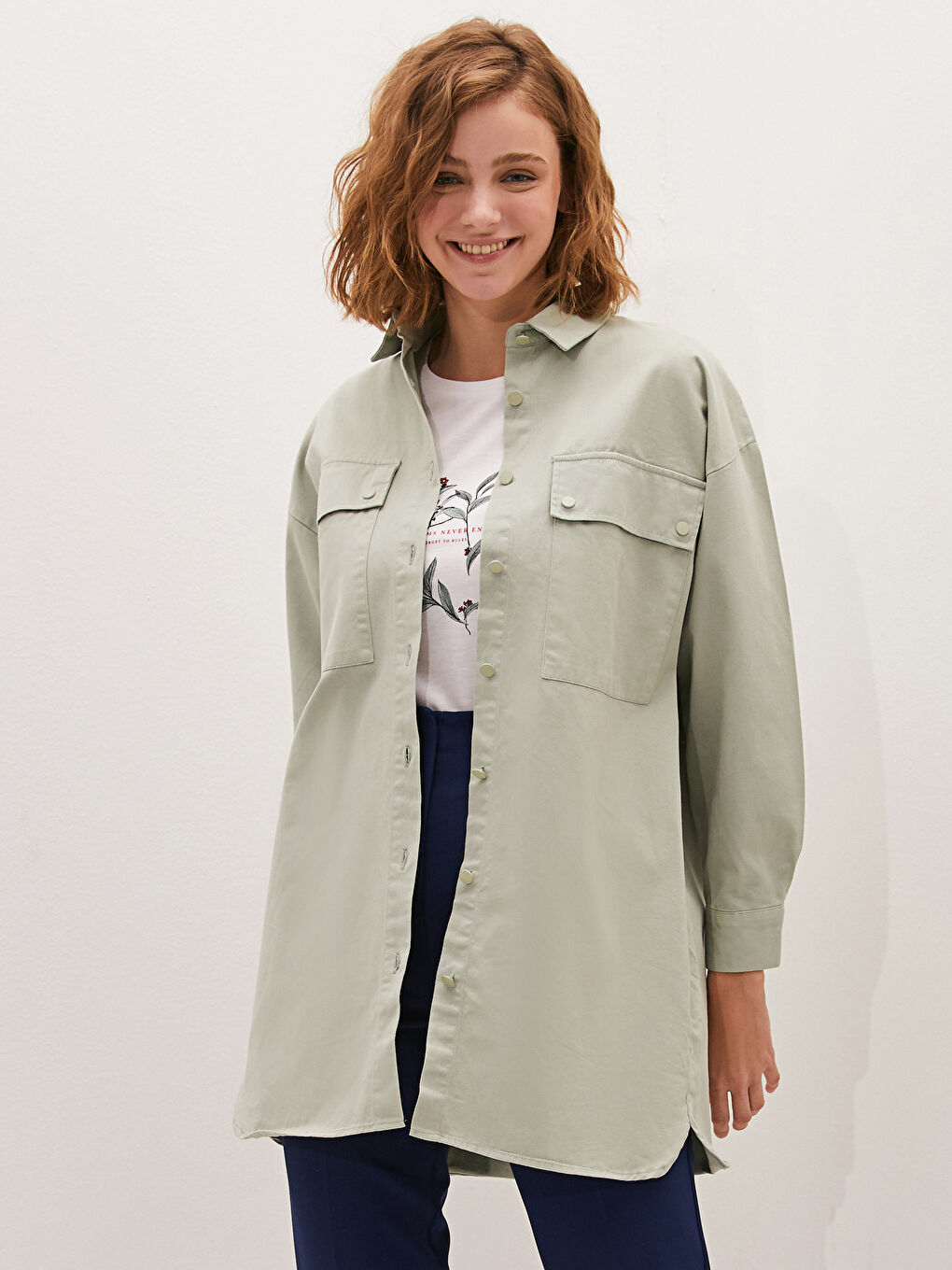 Tunică Cămașă Simplă cu Mânecă Lungă pentru Femei-4