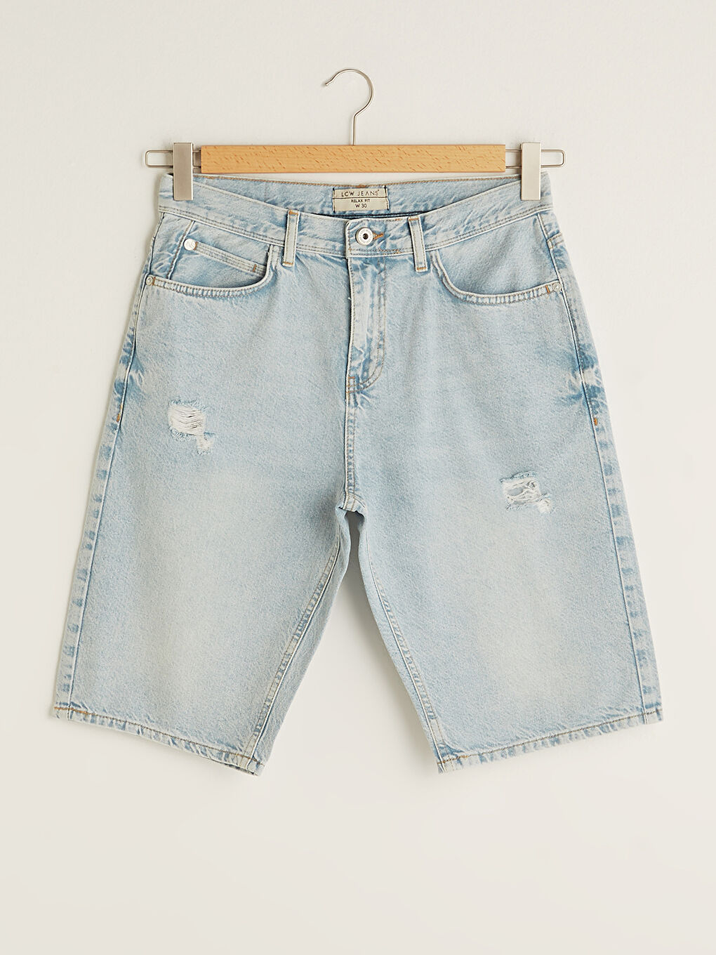 İndigo Rahat Kalıp Erkek Bermuda Jean Şort-5