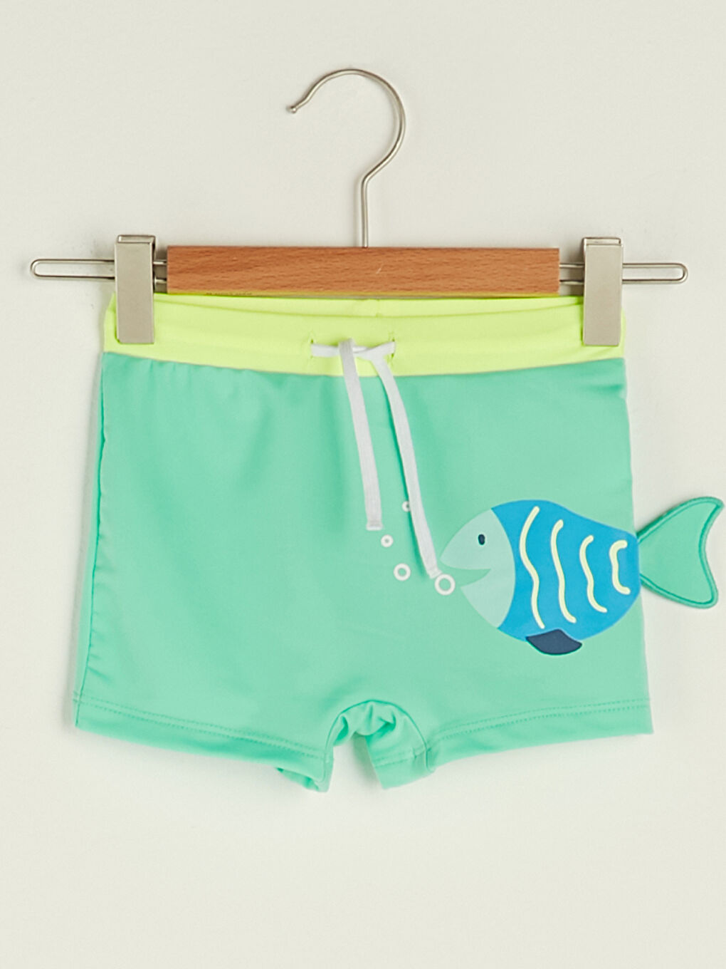 Yeşil Beli Lastikli Baskılı Erkek Bebek File Detaylı Deniz Şortu