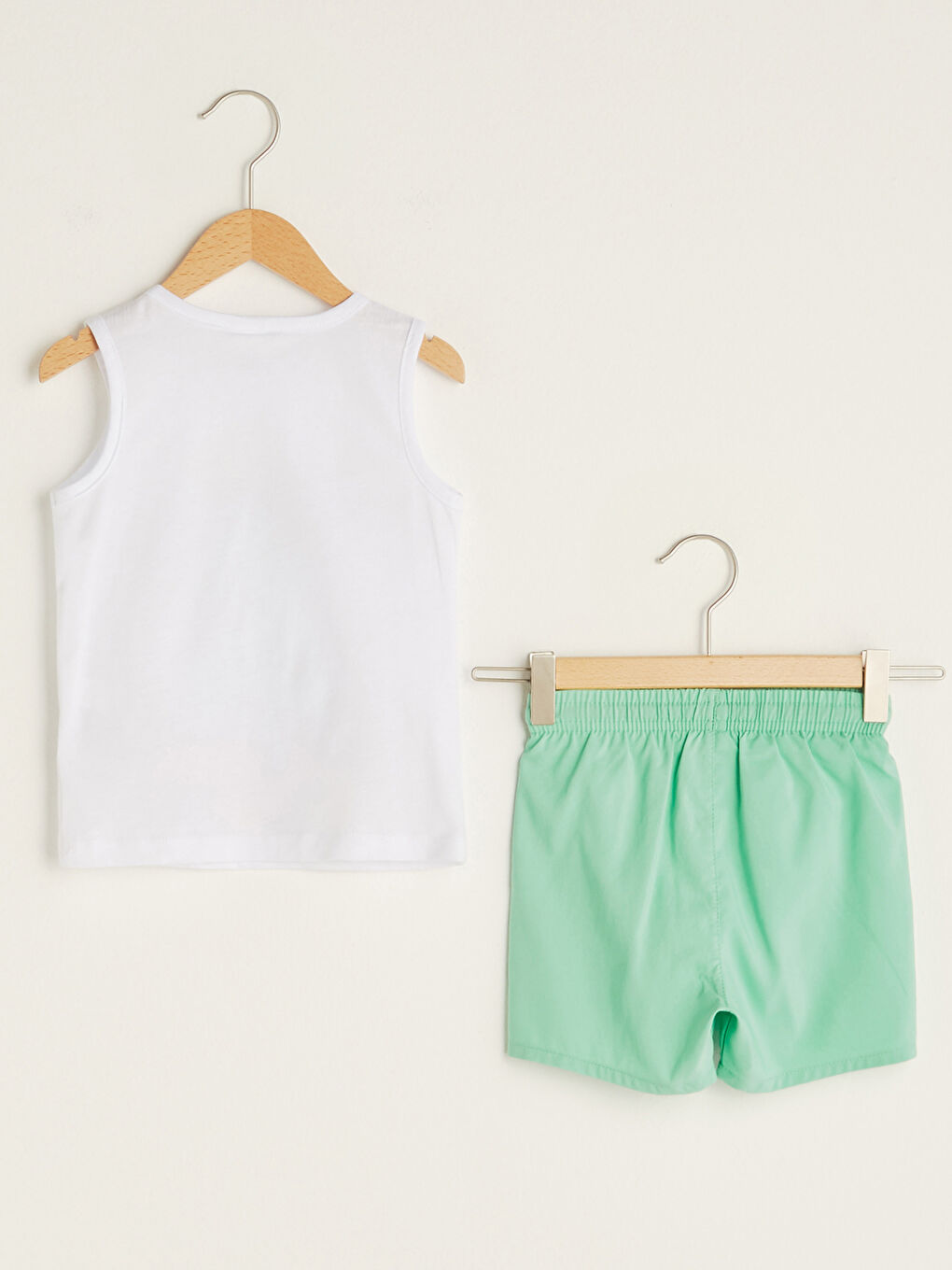 Crew Neck Printed Baby Boy Fishnet Detailed Swimming Suit-1