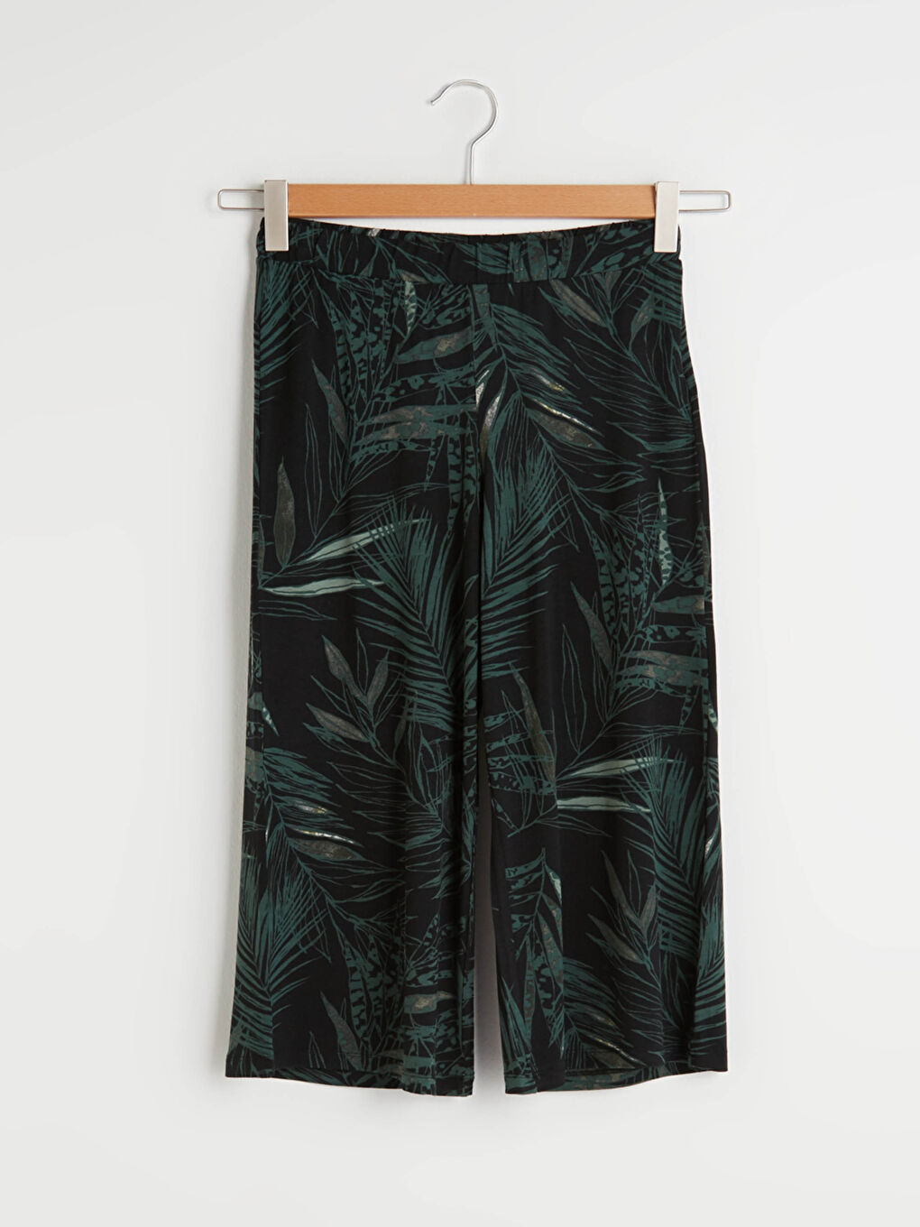 Yeşil Beli Lastikli Standart Fit Desenli Kadın Kapri-5