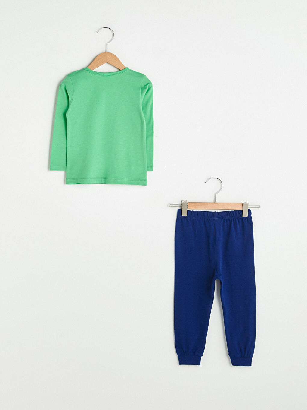 Yeşil Bisiklet Yaka Uzun Kol Baskılı Pamuklu Erkek Bebek Pijama Takımı-1