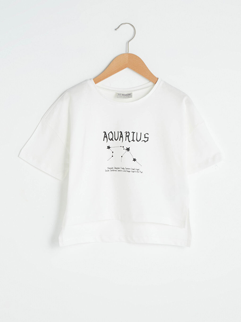 Crew Neck Aquarius Zodiac Printed Short Sleeve Girls T-Shirt