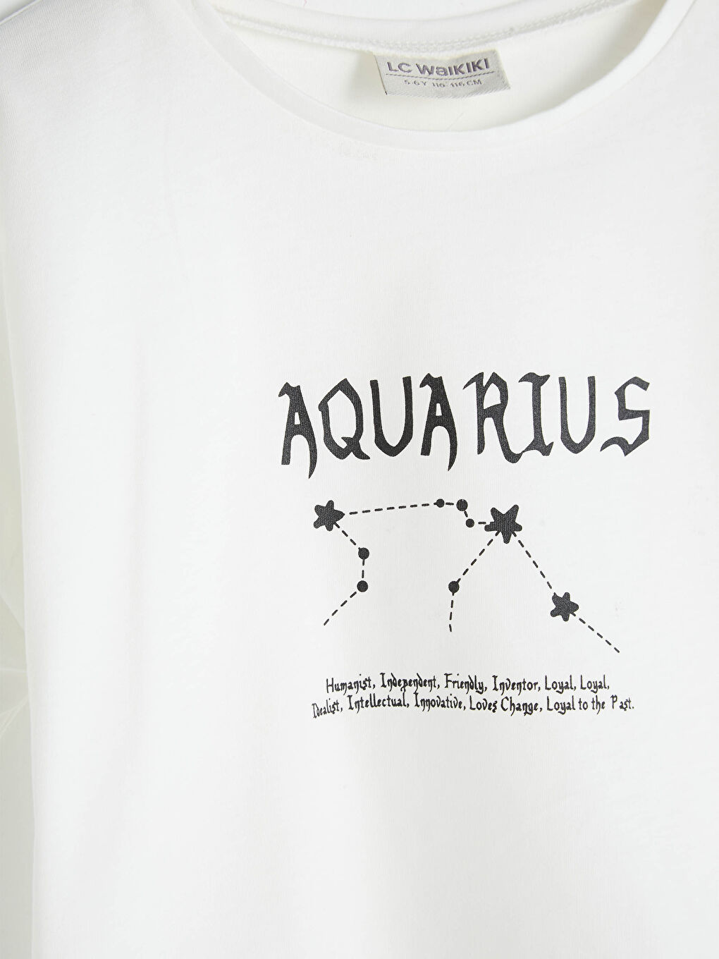 Crew Neck Aquarius Zodiac Printed Short Sleeve Girls T-Shirt-1