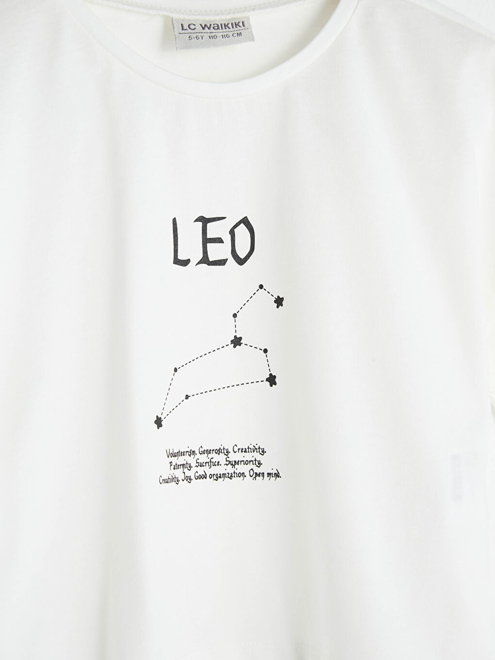 تيشيرت بناتي مطبوع برج الأسد بياقة دائرية وكم قصير-1