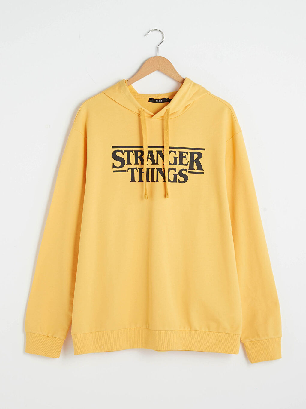 Sarı Uzun Kollu Stranger Things Baskılı Erkek Hoodie-6