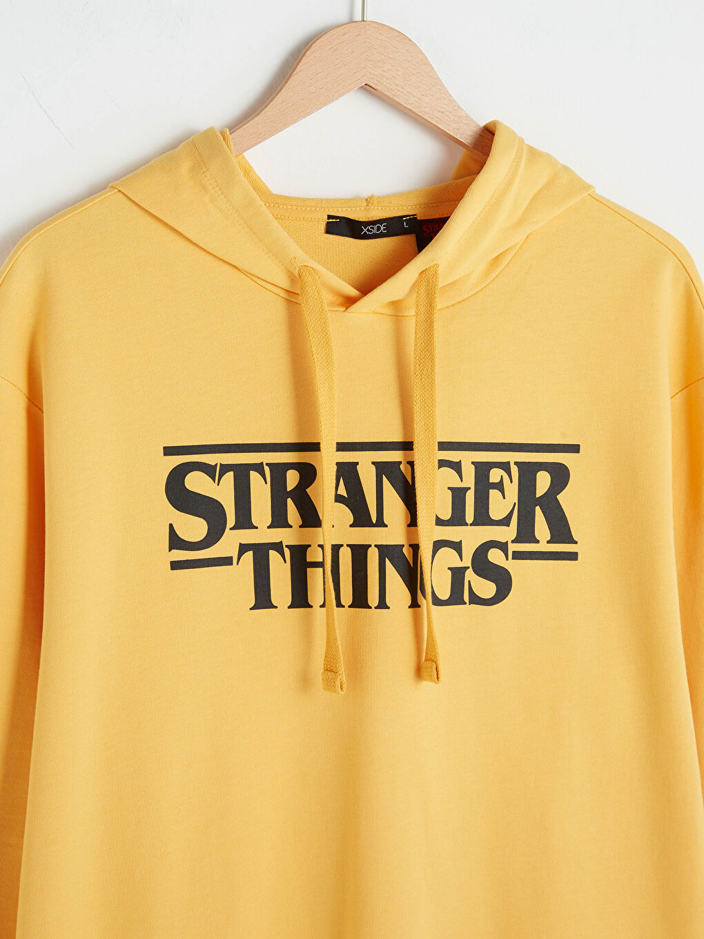 Sarı Uzun Kollu Stranger Things Baskılı Erkek Hoodie-7