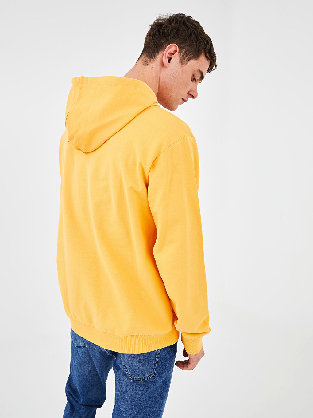 Sarı Uzun Kollu Stranger Things Baskılı Erkek Hoodie-5