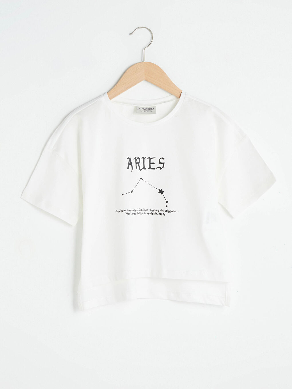 Crew Neck Aries Zodiac Printed Short Sleeve Girls T-Shirt