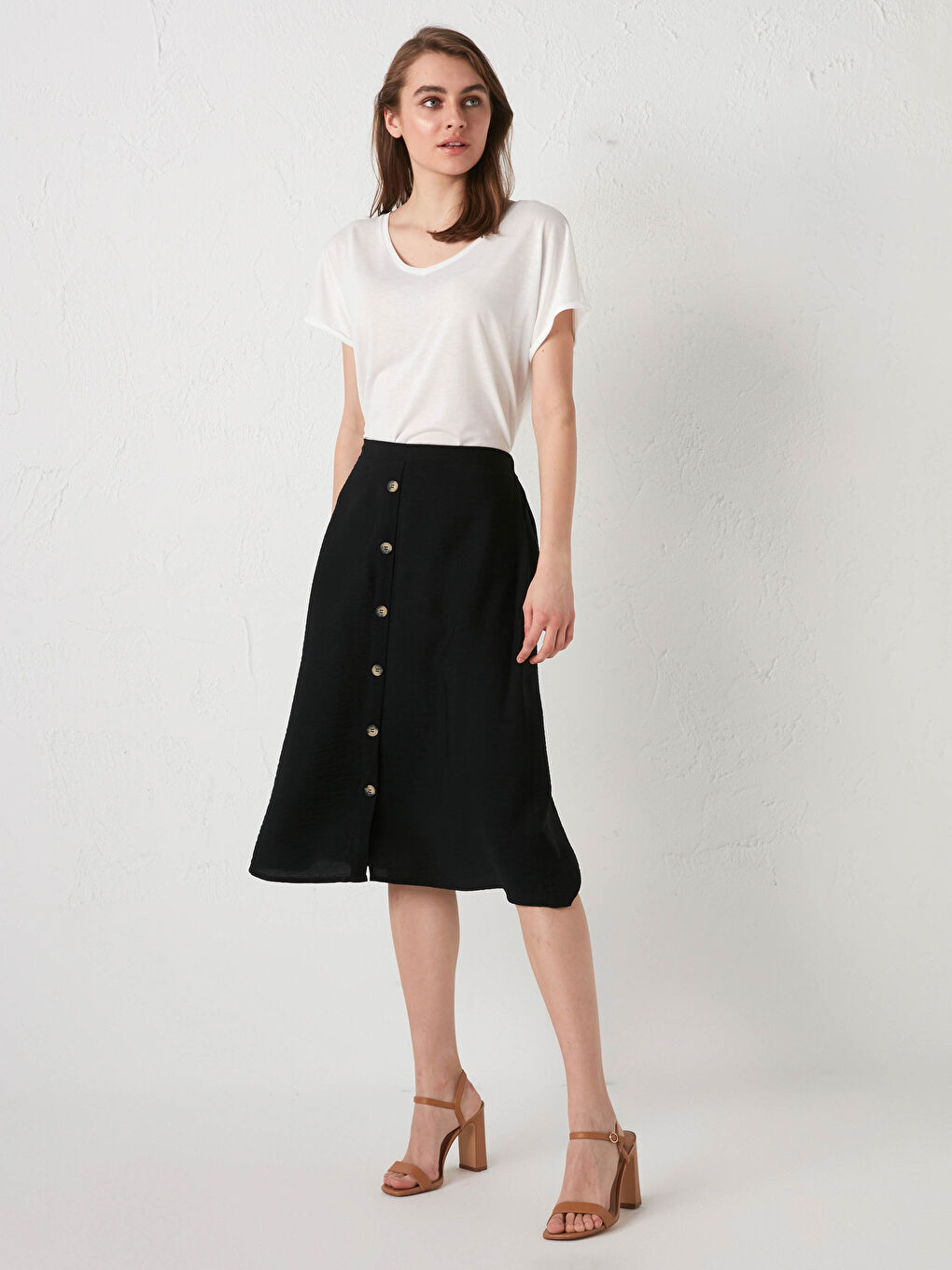 Jupe Femme à Taille Élastique avec Détails Boutons