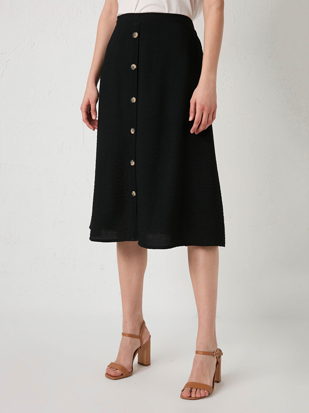 Jupe Femme à Taille Élastique avec Détails Boutons-3