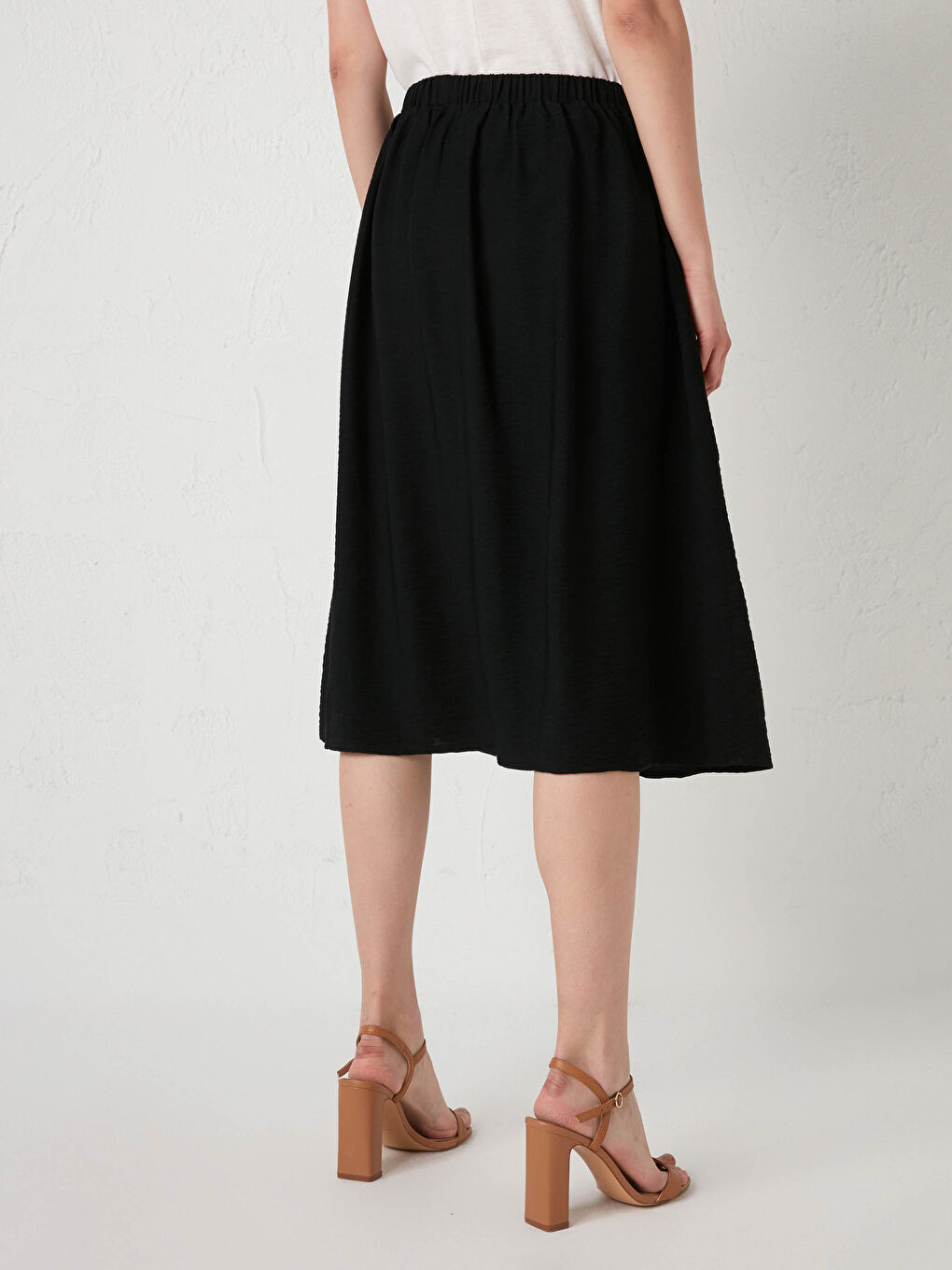 Jupe Femme à Taille Élastique avec Détails Boutons-4