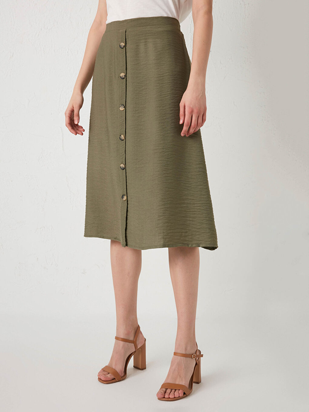 Jupe Femme à Taille Élastique avec Détails Boutons-3