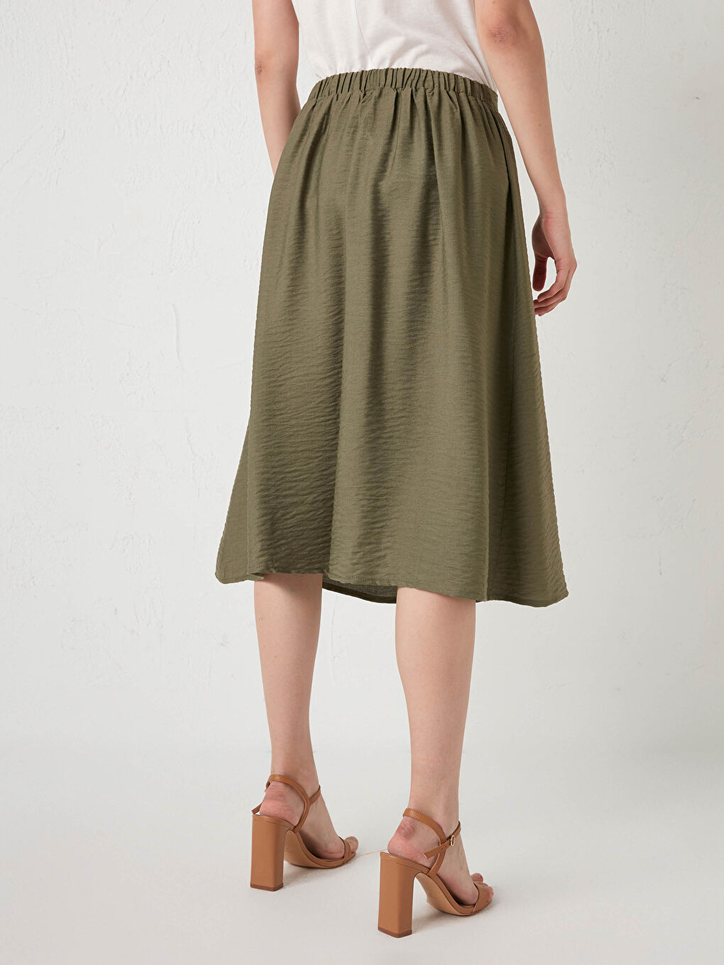 Jupe Femme à Taille Élastique avec Détails Boutons-4