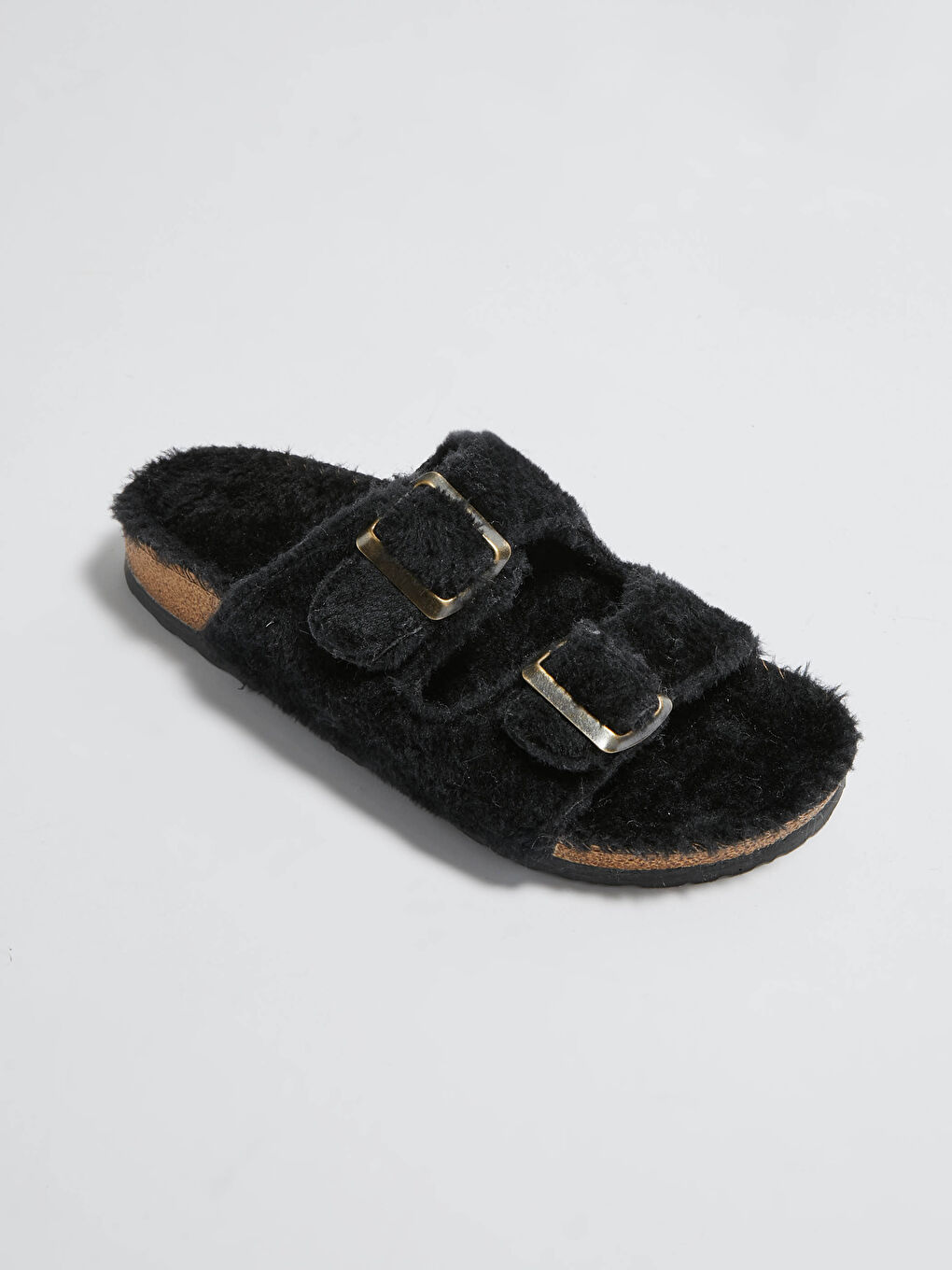 Siyah Tokalı Pelüş Ev Terliği-1